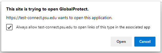 Microsoft Edge GlobalProtect Browser Notification