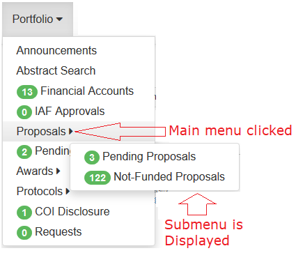 screenshot of portfolio menu with subfolder displayed