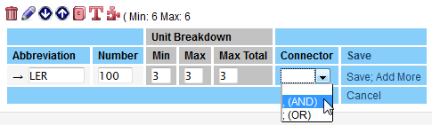 Screen capture of course abbreviation and number filled in with the connector and selected.