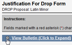 Screen capture of plus icon next to View Bulletin.