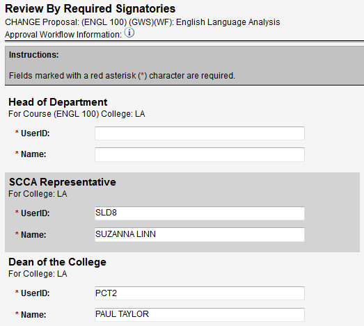 Screen capture of Review By Required Signatories screen.