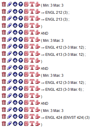 Screen capture of visual representation of groupings in Additional Courses section.