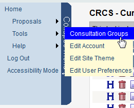 Screen capture of Consultation Groups link under Tools.