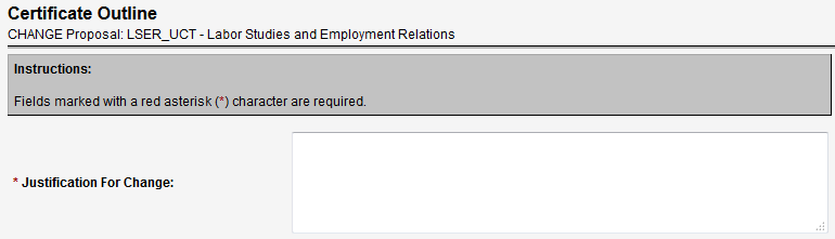 Screen capture of Justification For Change text area.