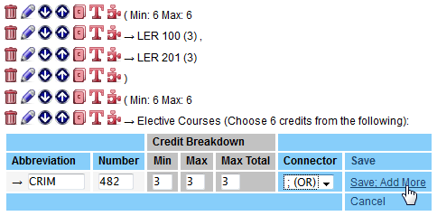 Screen capture of information entered for elective course with OR selected.