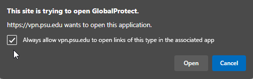 Microsoft Edge GlobalProtect Browser Notification