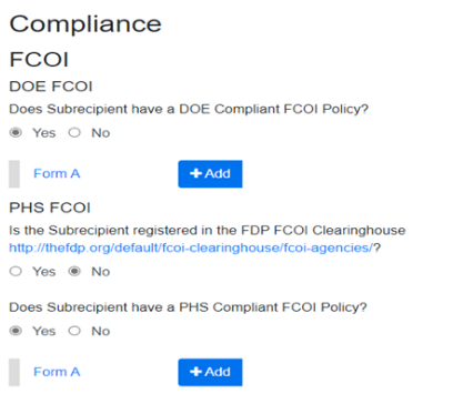 Compliance FCOI Sections