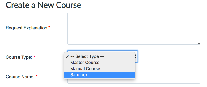 Create a New Course selection in Canvas