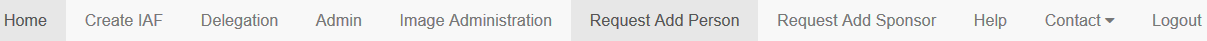 IAF Navigation Menu with Request Add Person Option.