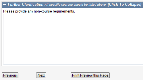Screen capture of Further Clarification text area.