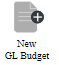 New GL Budget icon of a document with a black plus circle.