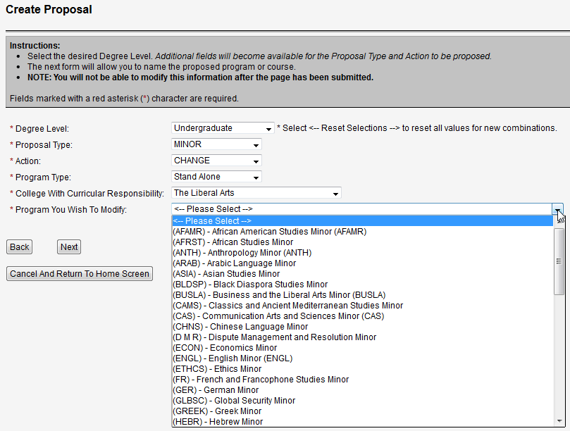 Screen capture of Create Proposal screen.