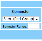 Screen capture of Connector pull-down menu in course setting panel with Sem End Group selected.