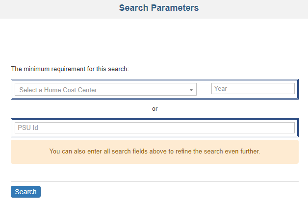 You can search for a labor distribution plan either by the department and fiscal year or PSU ID