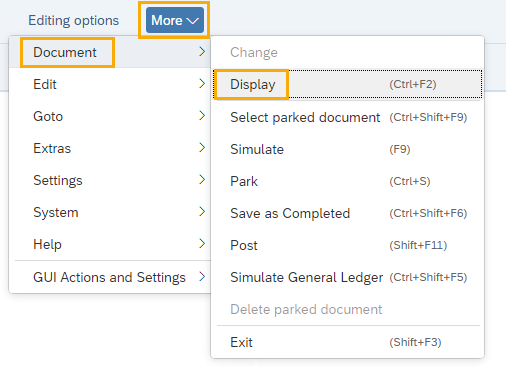  More > Document > Display menu