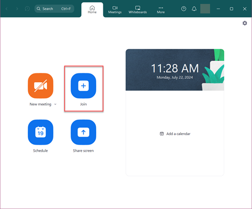 The Join button on the Zoom interface.