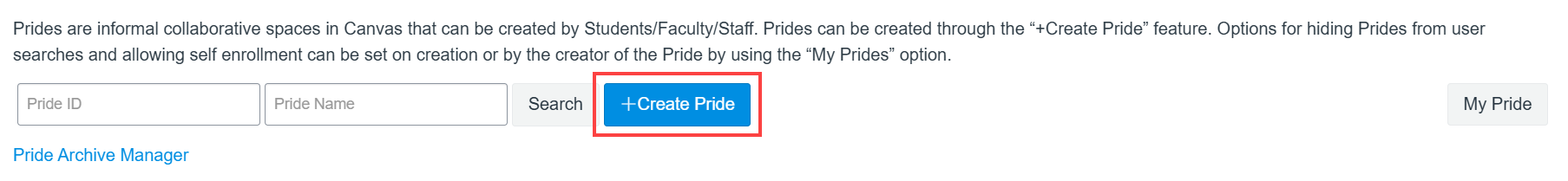 Click the +Create Pride button