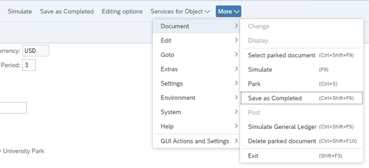 Figure 11. More > Document > Save as Completed.