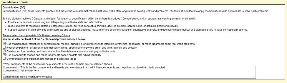 Screen capture of Foundations Criteria section.