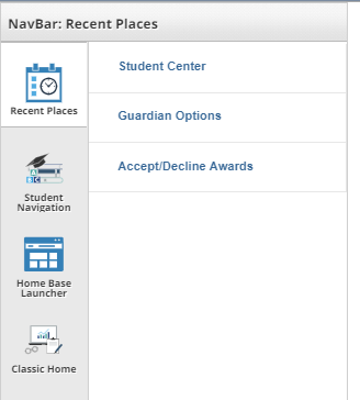Screenshot of the NavBar with the Recent Places option selected.