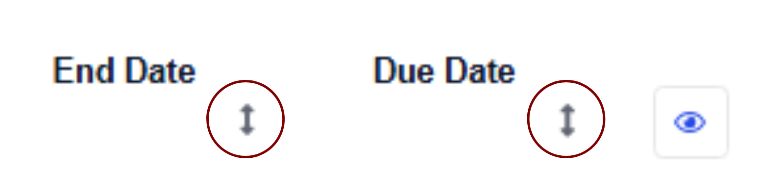 sort data in column arrows
