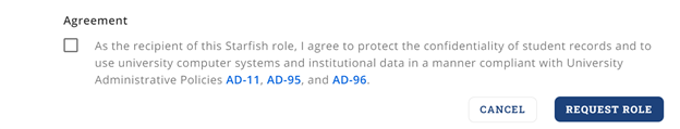 Confidentiality agreement checkbox and Request Role button