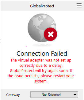 Connection Failed -- Could not connect to the authentication server. Check your internet connection and try again. If the issue persists, contact your administrator image