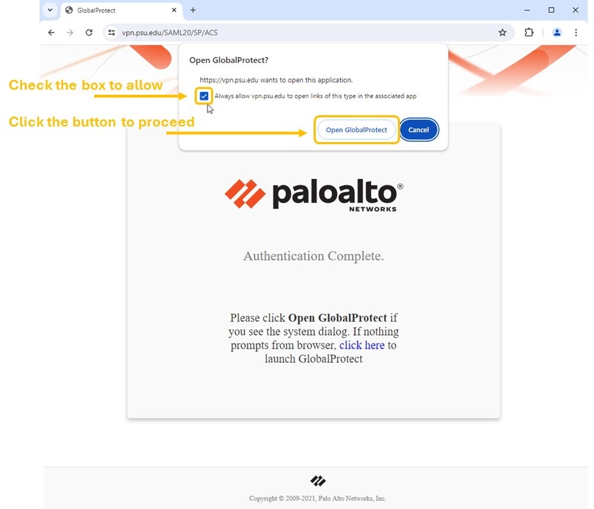 Google Chrome GlobalProtect Browser Notification