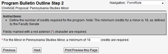 Screen capture of Program Bulletin Outline Step 2 screen.