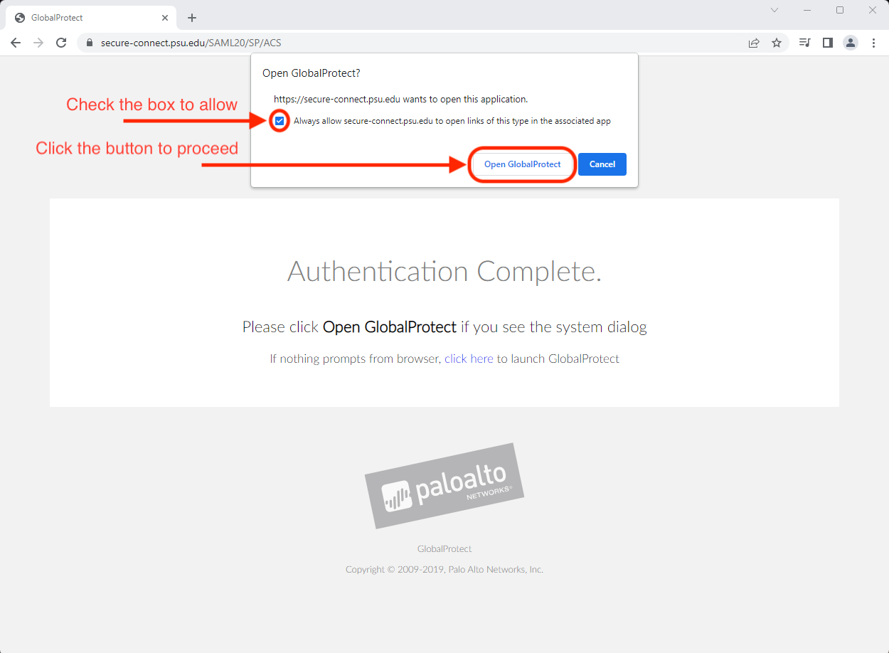 Google Chrome GlobalProtect Browser Notification