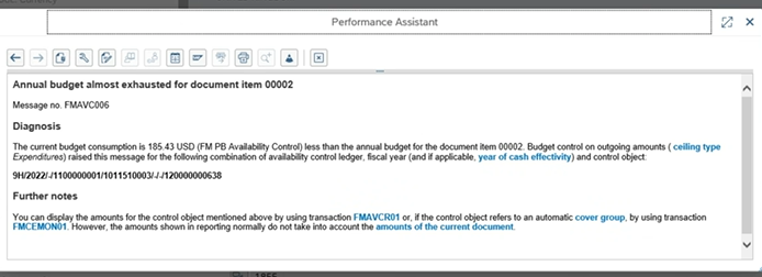 Figure 3. View details about budget consumption after warning.