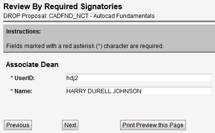 Screen capture of Review By Required Signatories screen.