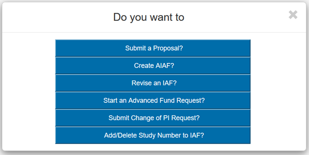 IAF Wizard with multiple options to create or revise an IAF.