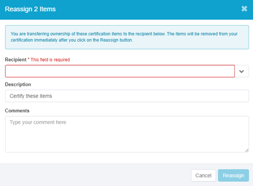 Enter the reviewer you want to transfer the items to in the Recipient field.