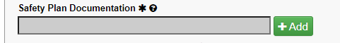 Safety Plan Documentation upload field with "Add" button.