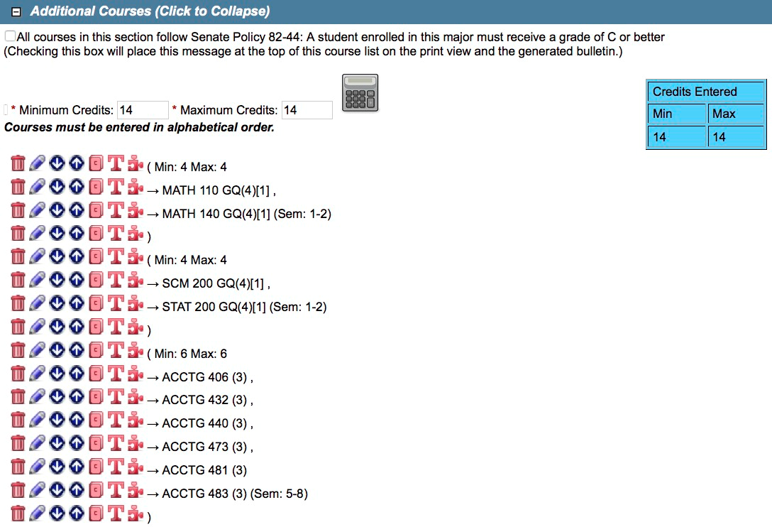 Screen capture of Additional Courses form showing completed information.