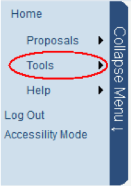 Screen capture of navigation menu with Tools link indicated.