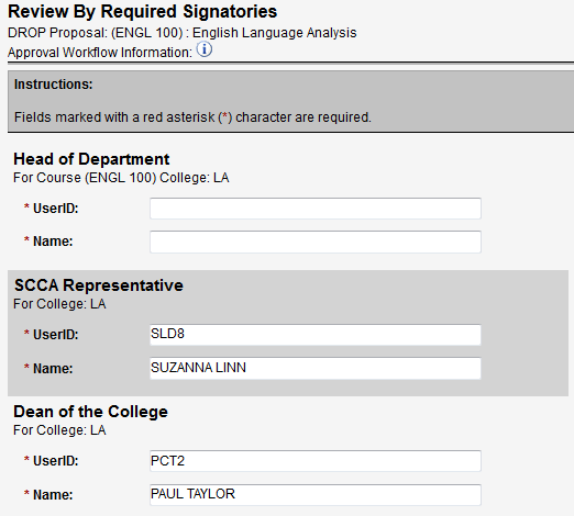 Screen capture of Review By Required Signatories screen.