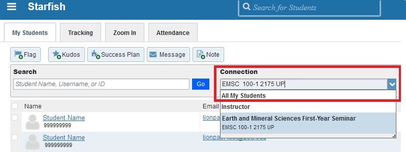 Drop-down list of possible connections