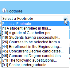 Screen capture of Footnote pull-down menu in course settings panel.