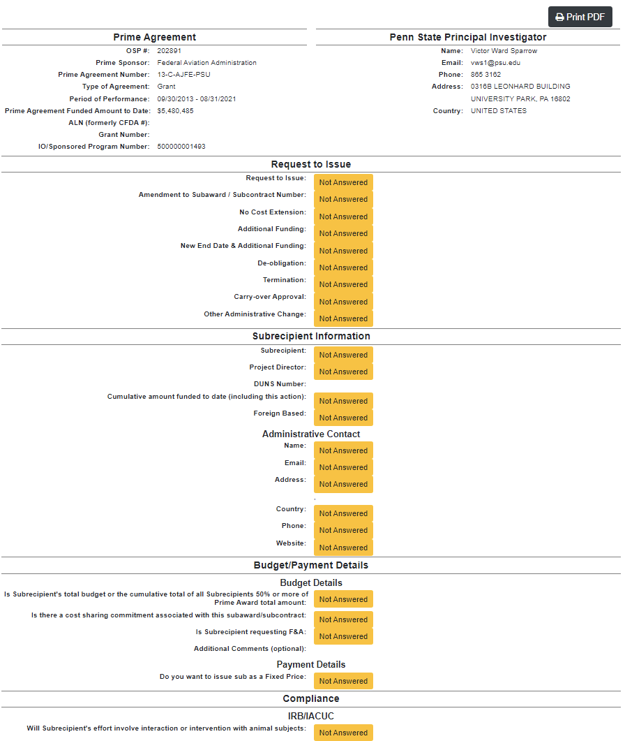 Public Knowledge Base ORIS SIMS Summary Tab