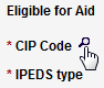 Screen capture of CIP Code field label and magnifying glass icon.