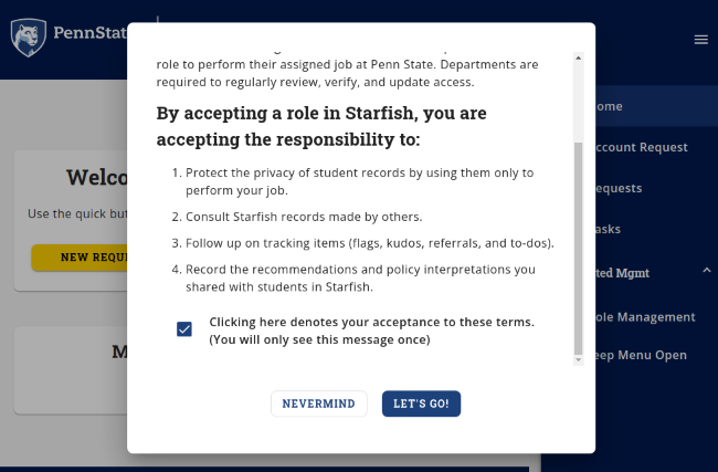 Starfish user agreement in the SRM