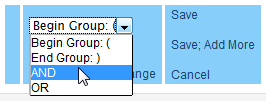 Screen capture of Group Connector pull-down menu with AND selected.