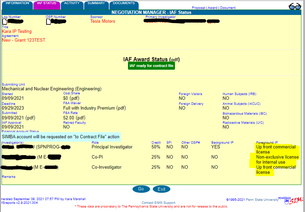 View of Background IP and Foreground IP fields for an IAF created on or after Sept. 15, 2021.