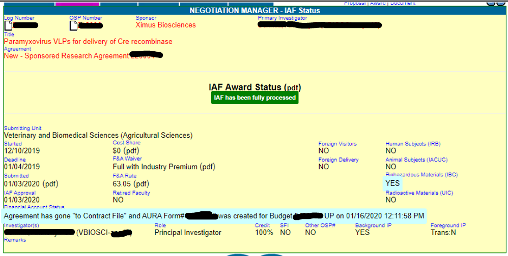View of Background IP and Foreground IP fields for an IAF created prior to Sept. 15, 2021.