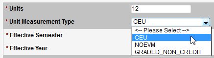 Screen capture of Units and Unit Measurement Type fields.