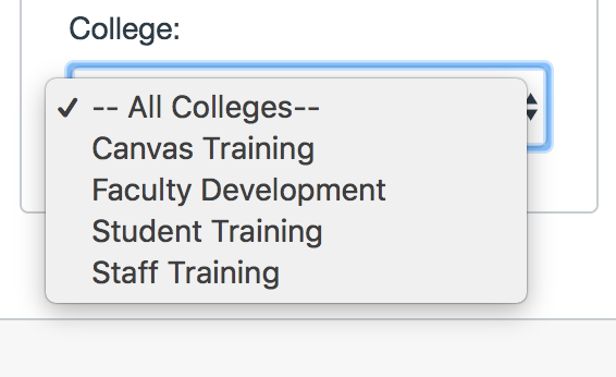 Professional Development college drop-down menu