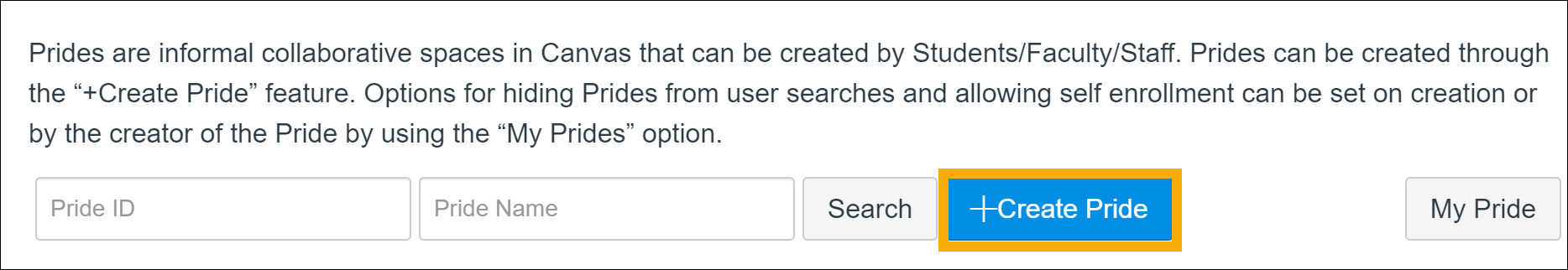 Click the +Create Pride button