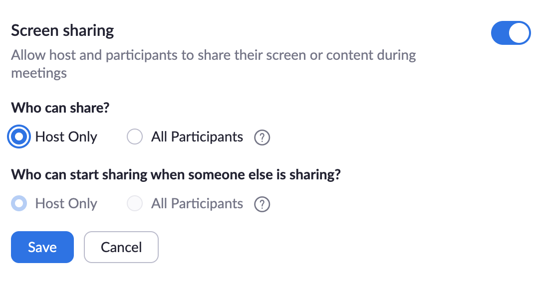 Under 'Who can share?' select Host Only, and then Save. 